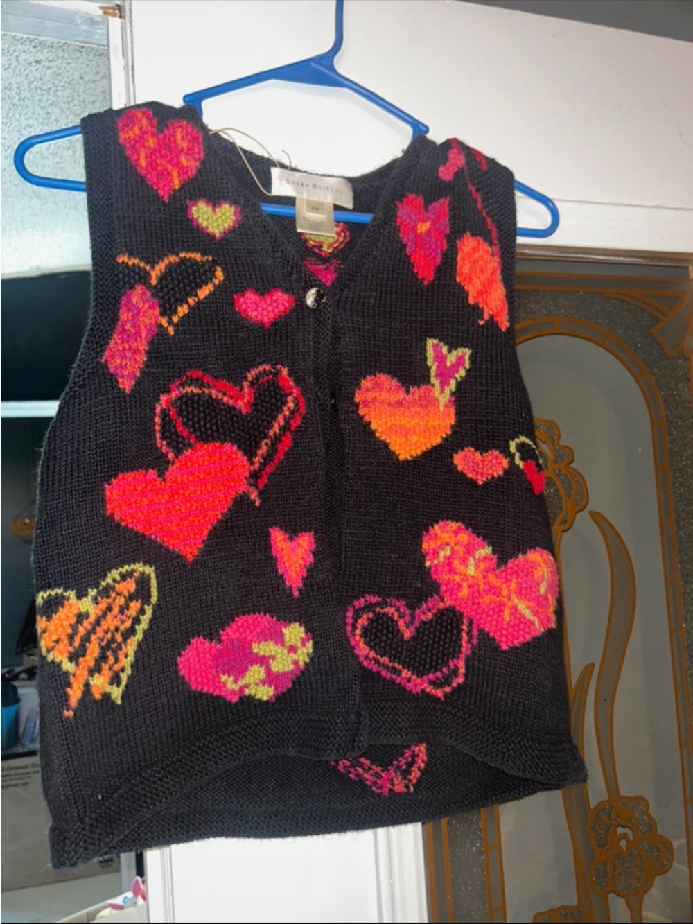 Black Knit Heart Vest with Bright Neon Hearts